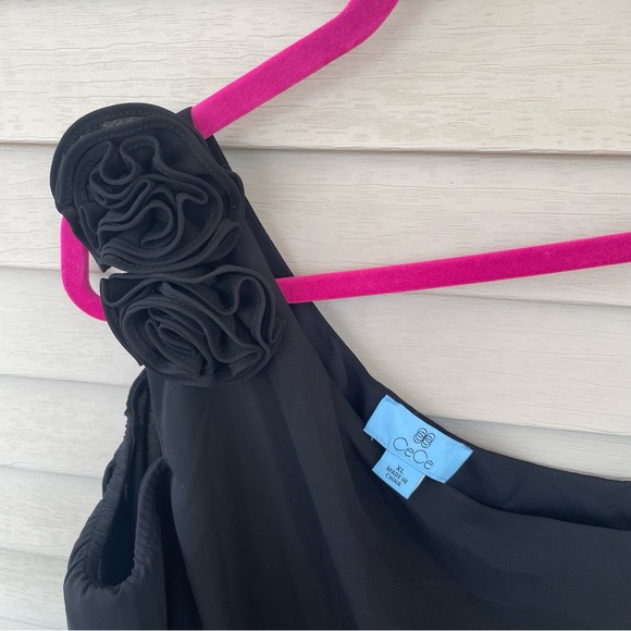 CeCe Long Sleeve Asymmetrical One Shoulder Blouse in Rich Black Size XL (NWT) - Picture 6 of 13